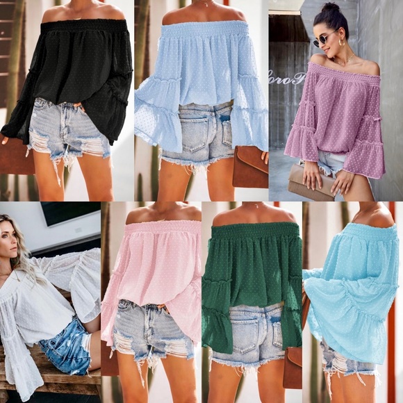 Turquoise Off-Shoulder Blouse. - Picture 7 of 7
